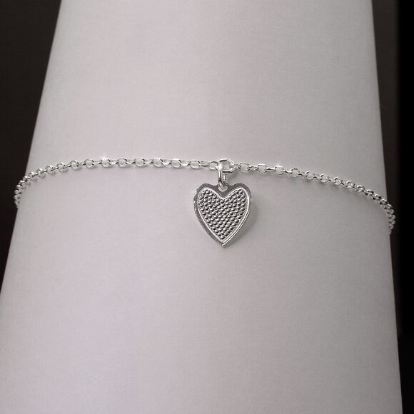 Heart Anklet Bracelet 9"+1" extender Genuine Sterling Silver Stamped 925 - Picture 3 of 7
